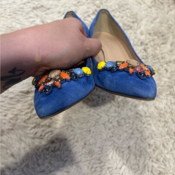 J Crew COLLECTION Dulci Suede Kitten Heels Women’s Size 8 Jeweled Blue Italy - Picture 16 of 16